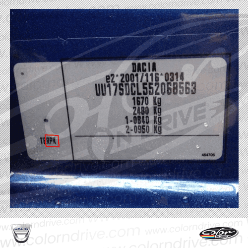 Exemple d'étiquette de code peinture DACIA 1