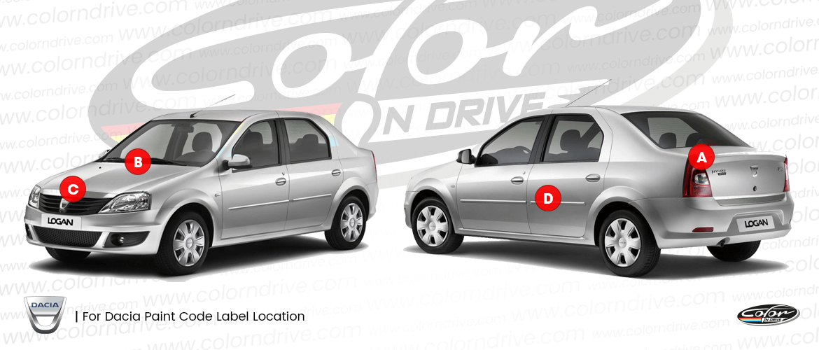Schéma d’emplacement de l’étiquette du code peinture DACIA
